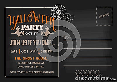 Halloween Party Postcard Invitation Template. Vector Illustration