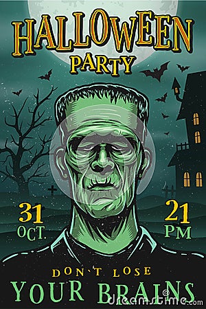 Halloween party poster with monster Vector Illustration