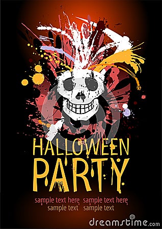 Halloween party poster vector design template with grunge skull Vector Illustration