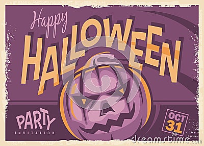 Halloween party retro invitation card design Vector Illustration