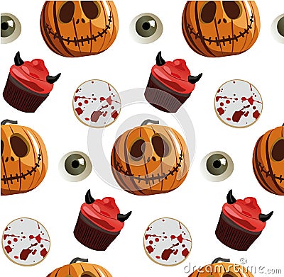 Halloween party seamless pattern with desserts Vector Illustration