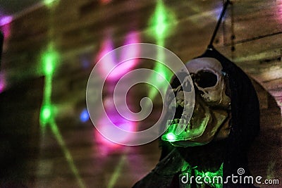 Halloween Party Skull head light smiling dark Stock Photo