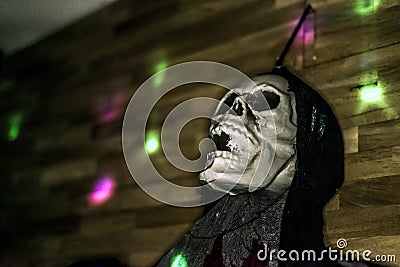 Halloween Party Skull head light smiling dark 2 Stock Photo