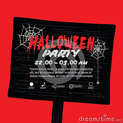 Halloween party square banner with sign wood on red background i Vector Illustration