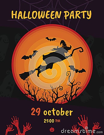 Halloween party ticket, banner, card or poster template design Vector Illustration