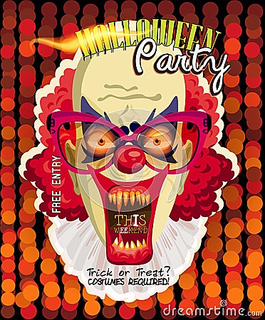 Halloween party vector invitation card with creepy clown Vector Illustration