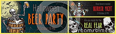 Halloween party vintage horizontal banners Vector Illustration