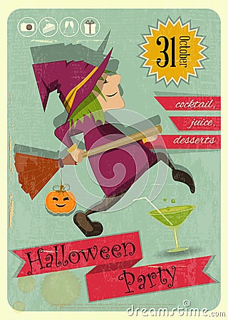 Halloween Party with Witch Vector Illustration
