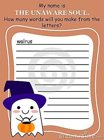 Halloween party word game in English activity page vector illustration Vector Illustration