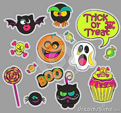 Halloween patch badges. Vector Illustration