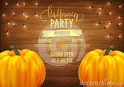 Halloween patry poster design advertisement, realistic pumpkins Vector Illustration