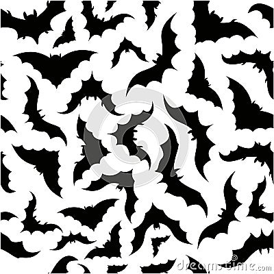 Halloween pattern with black bats. Vector Illustration