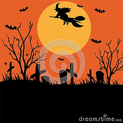 Halloween pattern with graves, bats, candles and on a black back Vector Illustration