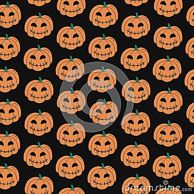 Halloween pattern. Pumkin lanterns. Vector doodle illustration. Halloween seamless black background with autumn holiday symbols Vector Illustration