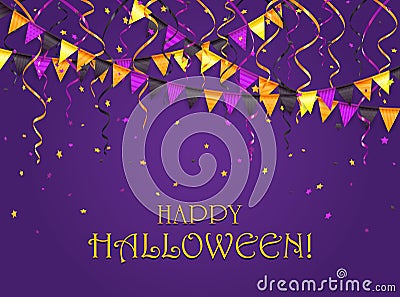 Halloween pennants and streamers on violet background Vector Illustration