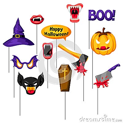 Halloween photo booth props. Accessories for festival and party Vector Illustration