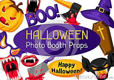 Halloween photo booth props. Accessories for festival and party Vector Illustration