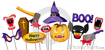 Halloween photo booth props. Accessories for festival and party Vector Illustration