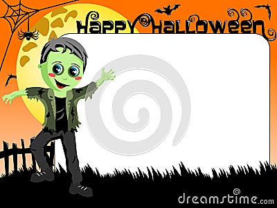 Halloween Photo picture frame border kid monster costume Vector Illustration