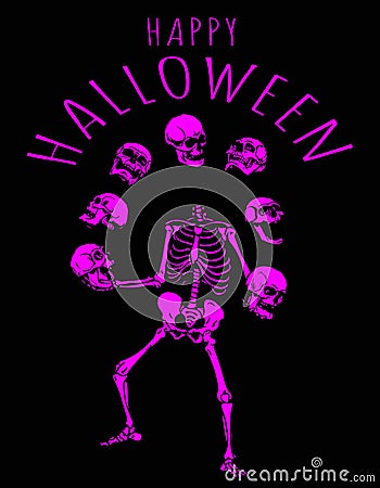 Halloween..Pink skeleton on a black background Stock Photo