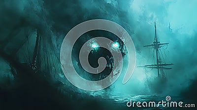 Halloween Pirate Ship, Ghost Pirate Rising From The Depths Cursed Ocean ...