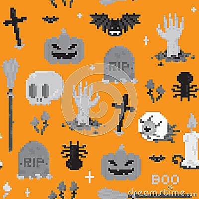 Halloween pixel art pattern Vector Illustration