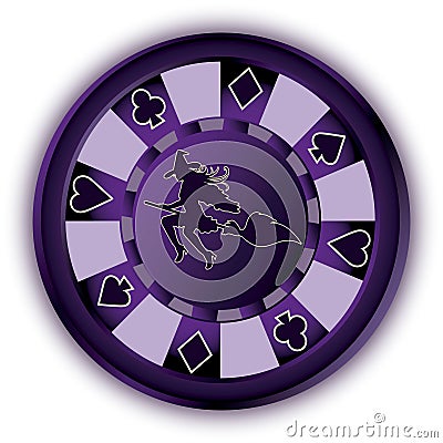 Halloween poker chip and witch Vector Illustration