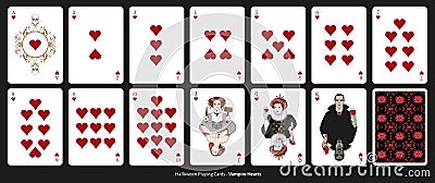 Halloween poker playing cards. Hearts. Vampires. Illustration on white background Stock Photo