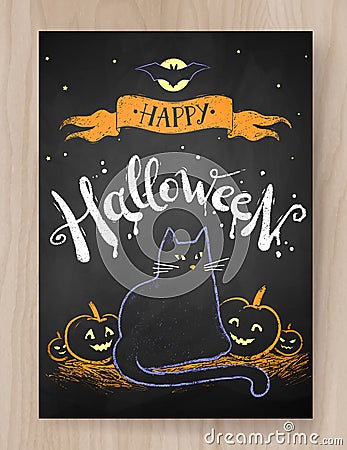 Halloween postcard color chalked design Vector Illustration