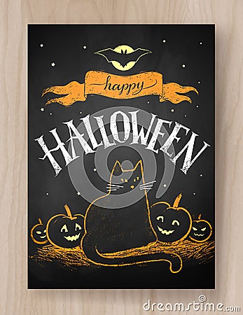 Halloween postcard color chalked design Vector Illustration