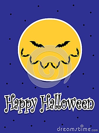 Halloween postcard. Smiling moon. Bat smile. Cartoon flat vector illustration Vector Illustration