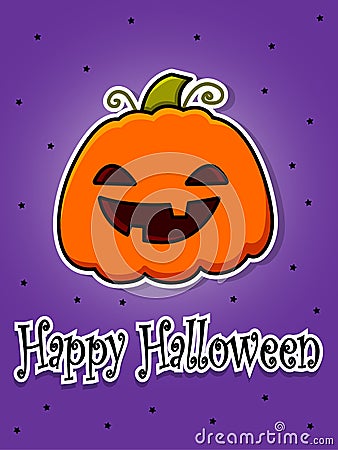 Halloween postcard. Smiling pumpkin. Cartoon flat vector illustration Vector Illustration