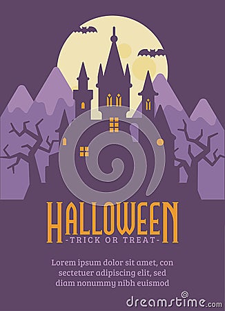 Halloween poster with dark vampire castle in the mountains Vector Illustration