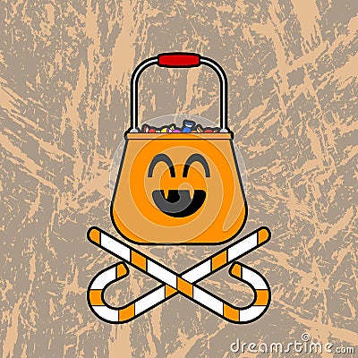 Halloween pot of sweets with crossed candy canes Vector Illustration
