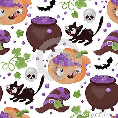 HALLOWEEN POTION Pumpkin Flat Design Seamless Pattern Vector Vector Illustration