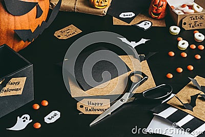 Halloween preparation. Halloween decoration made of craft paper Stock Photo