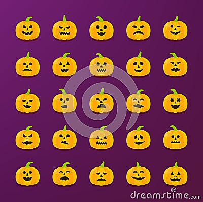 Halloween Pumkin stickers with different emotions set. Stock Photo