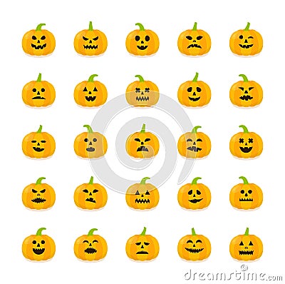 Halloween Pumkin stickers with different emotions set. Stock Photo