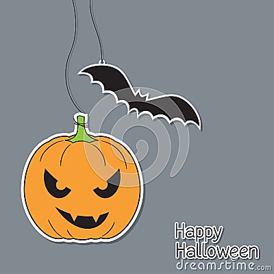 Halloween pumpkin and bat Vector Illustration
