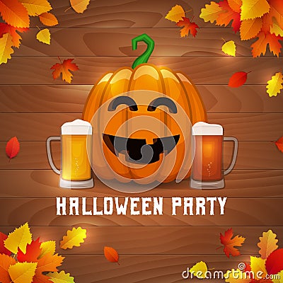 Halloween pumpkin beer party. Vector Illustration