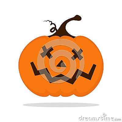 Halloween pumpkin with carved face cartoon isolated illustration on white background. Cute smiling Jack Lantern icon Vector Illustration
