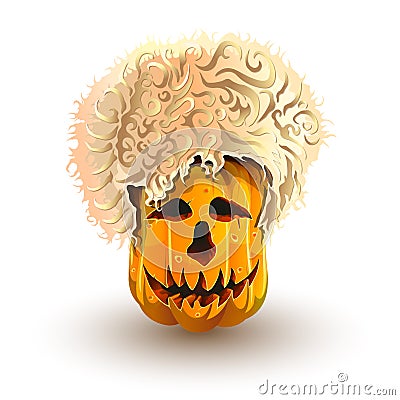 Halloween pumpkin in Caucasian sheepskin hat Vector Illustration