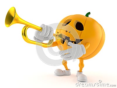 Halloween pumpkin character playing the trumpet Stock Photo