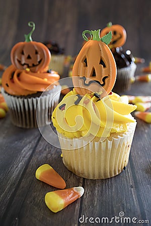 Halloween Pumpkin Cupcakes Stock Photo