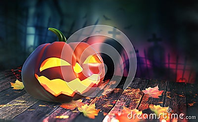 Halloween. Pumpkin 3D illustration. Jack Pumpkinhead. All saints night. Glowing pumpkin Cartoon Illustration