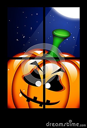 Halloween pumpkin in dark window Stock Photo