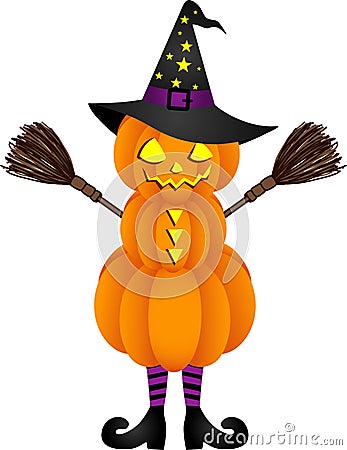 Halloween pumpkin doll with witch hat Vector Illustration