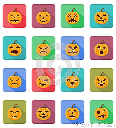 Halloween pumpkin flat icons vector illustration Vector Illustration