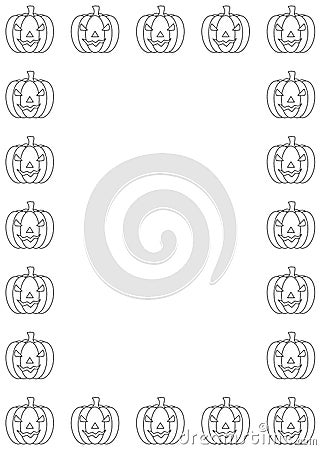 Halloween pumpkin frame. Outline vector illustration border. Coloring book for children Vector Illustration