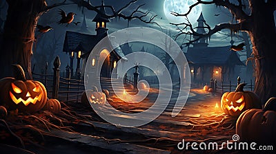 Halloween pumpkin garland glowing in the dark Stock Photo